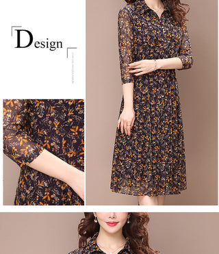 Floral Print Collar Button Midi Dress