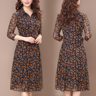 Floral Print Collar Button Midi Dress