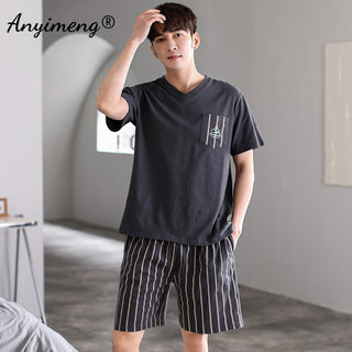 Pajamas Soft Breathable CottonSets Pullover Plaid Bottoms