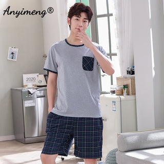 Pajamas Soft Breathable CottonSets Pullover Plaid Bottoms