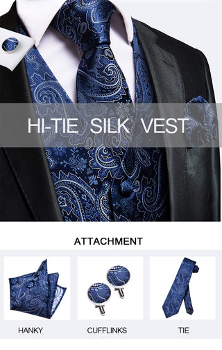 Tie Slim Sleeveless Vest Hanky Cufflink (See more options)