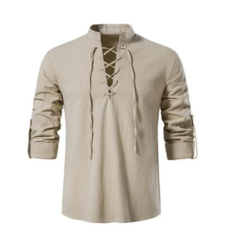 Vintage Thin Long Sleeve Front Lace Up V-neck shirt T-shirt