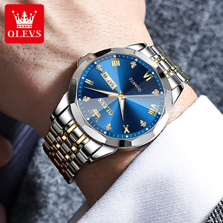 Luxury Waterproof Stainless Steel Strap Luminous Blue Men Wristwatch