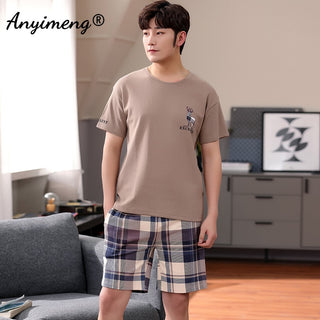 Pajamas Soft Breathable CottonSets Pullover Plaid Bottoms