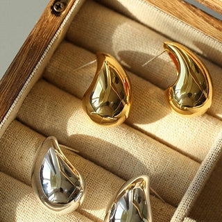 Stainless Steel Gold Plated Big Chunky Waterdrop Earrings