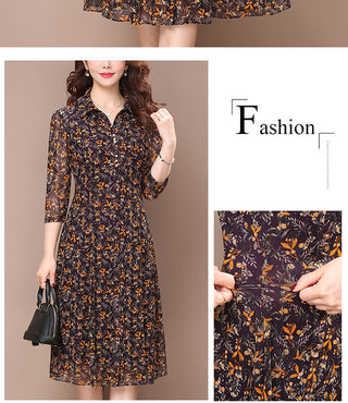 Floral Print Collar Button Midi Dress