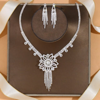 Luxury Flowers Necklace and Earrings Set Jewelry Rhinestone