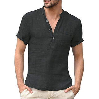 Linen V Neck Polo Shirt