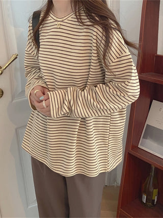 Coffee Stripes Cotton Sweatshirt