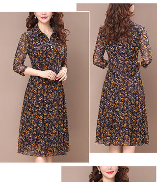 Floral Print Collar Button Midi Dress