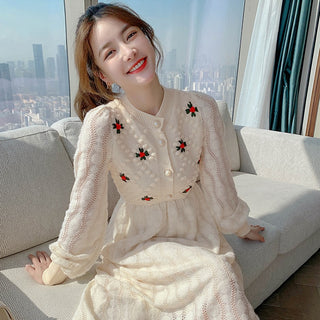 Knitted Embroidery Wool Long Sleeve Dress