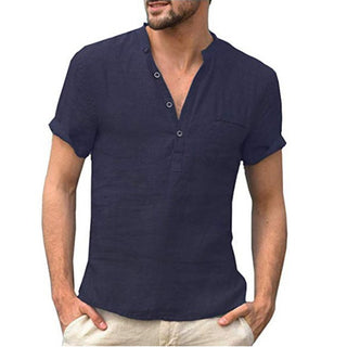 Linen V Neck Polo Shirt