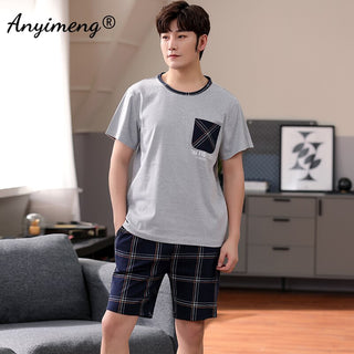 Pajamas Soft Breathable CottonSets Pullover Plaid Bottoms