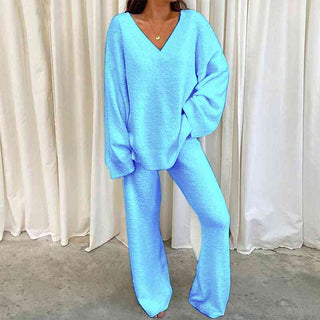 V-Neck Long Sleeve Top and Long Pants Set (Available in USA only)