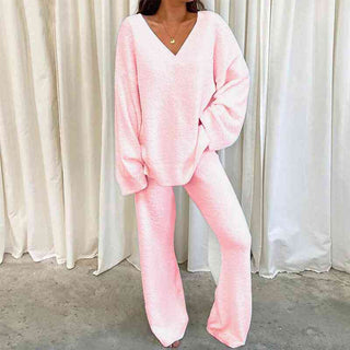 V-Neck Long Sleeve Top and Long Pants Set (Available in USA only)